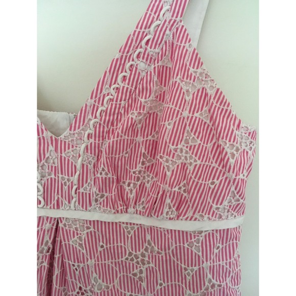 Lilly Pulitzer Shift Pink Striped Eyelet Floral Sleeveless Dress 10 Barbiecore - Picture 3 of 13
